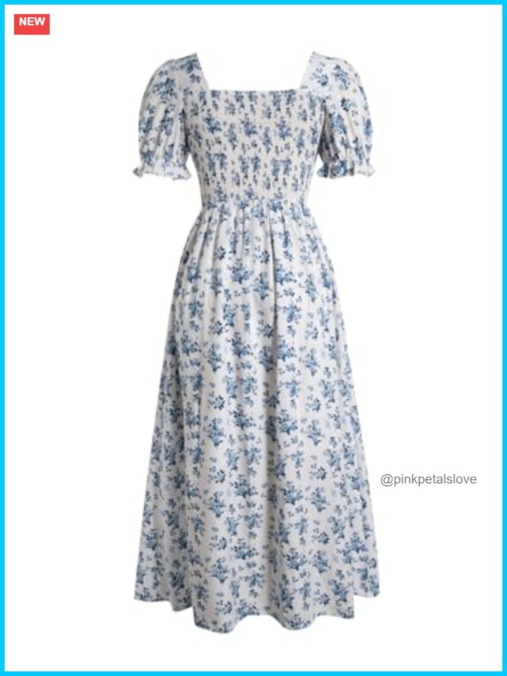 Flowy Maxi Dress with Puff Sleeves Square Neck Ruched Bust - Picture 5 of 6